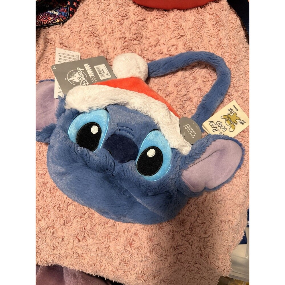 Disney Santa Stitch Plush Christmas Hat Holiday Purse Keychain Bag Lilo Blue